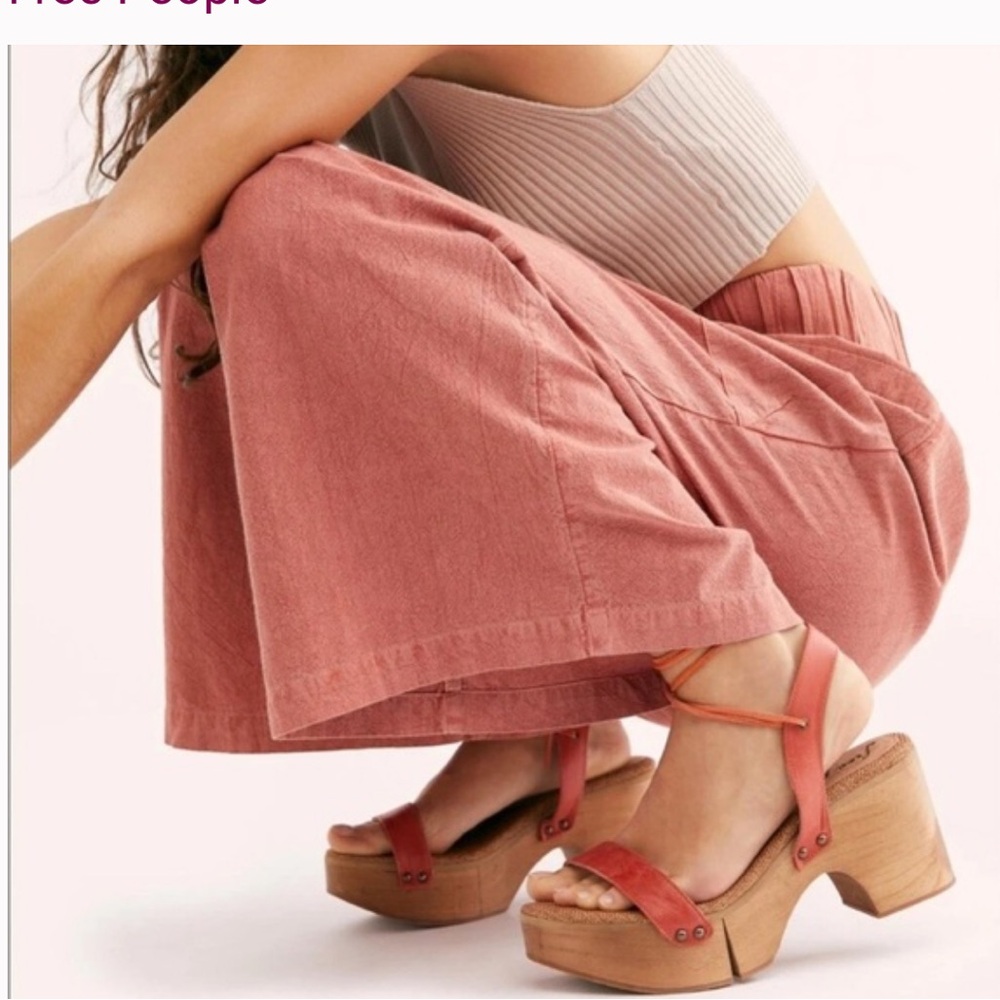 Free People Tan Studded Wooden Aurora Ankle Wrap Clog Coral Leather Size 11 NIB